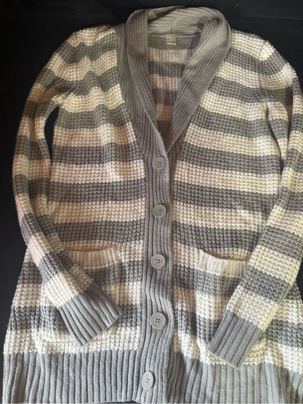 Kirra Cream and Gray Striped Shawl-Collar Cardigan